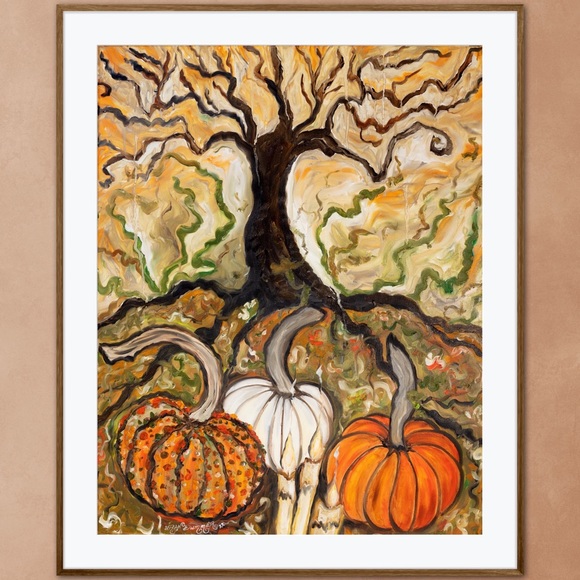 Fine Art by Aren Dummer Other - Pumpkin Patch Art Print Oil Painting Halloween gothic witchy autumn fall decor